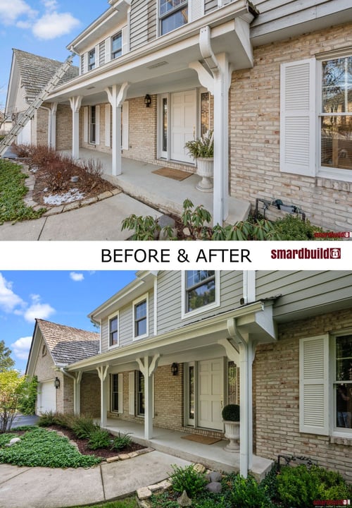 Before and After of Back End of Home with New Siding in Naperville
