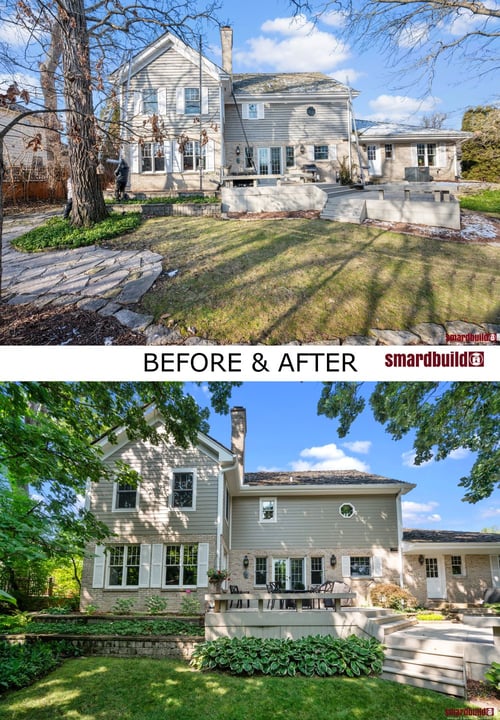 Before and After Resided House in Naperville Rear View with Yard