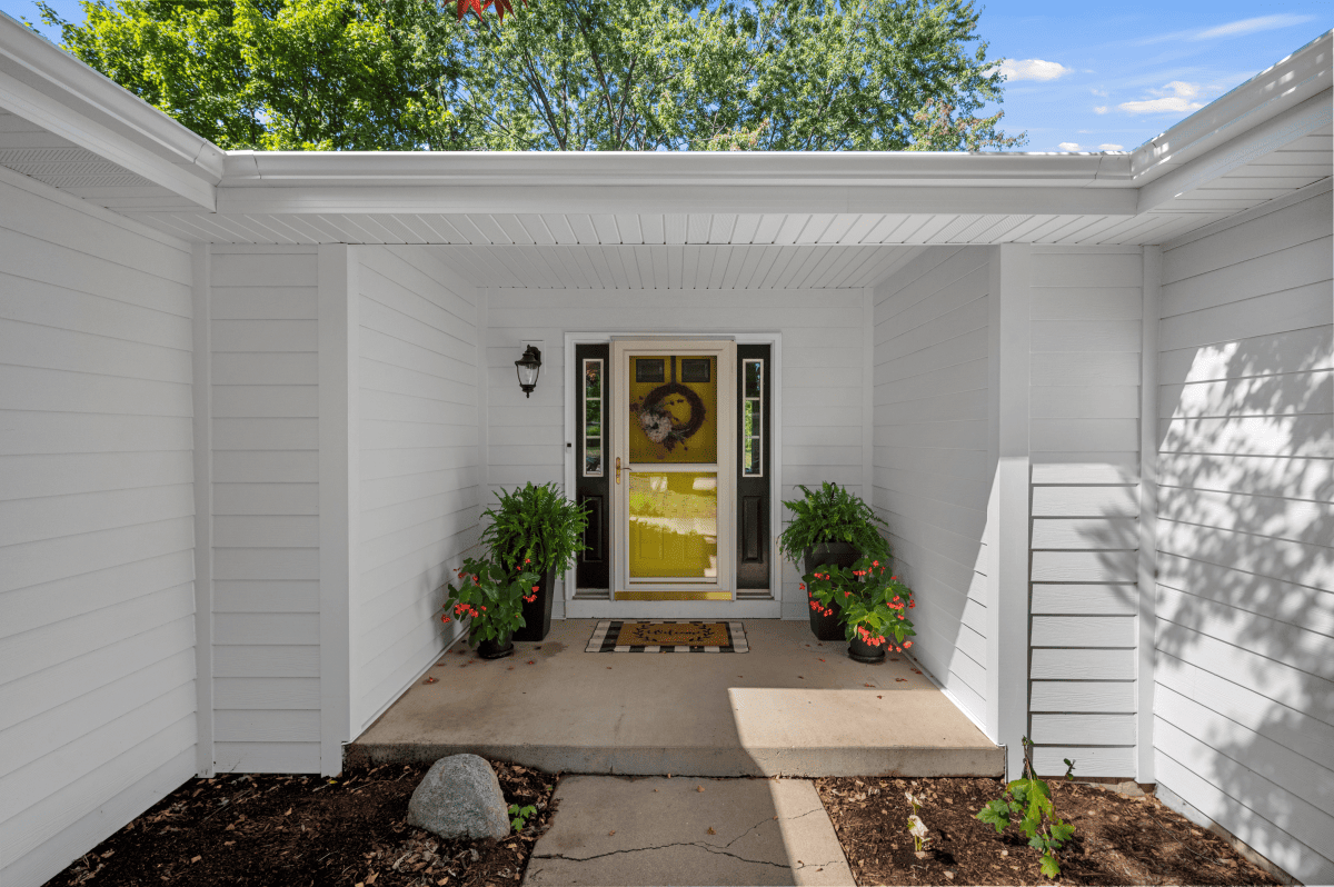 Courtyard Entry Center Front Door White James Hardie Siding Remodel Naperville